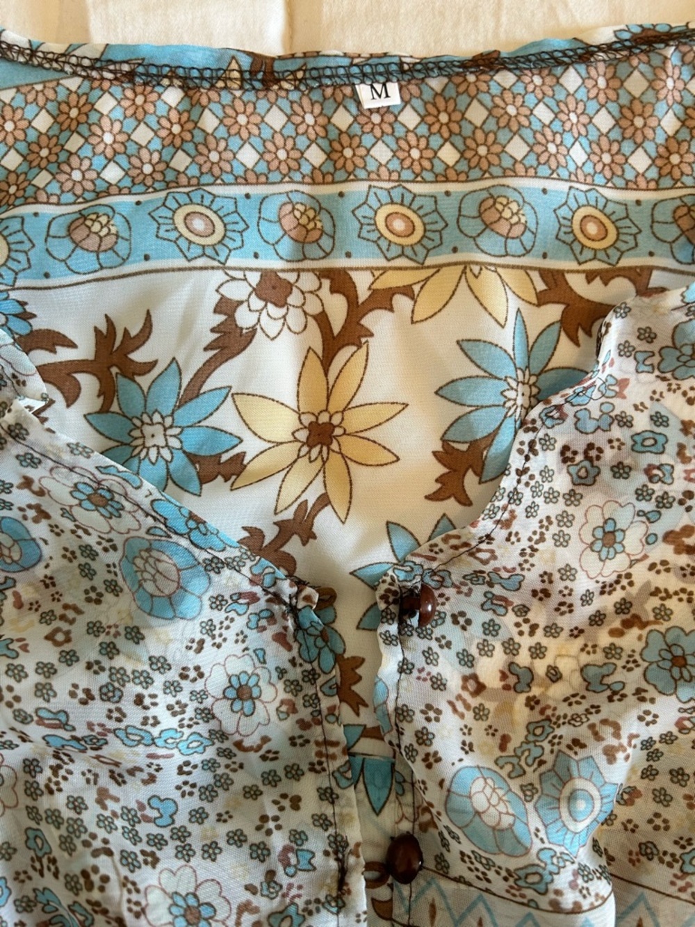 Boho V-Neck Floral Maxi Dress in Blue and Brown - Picture 10 of 10